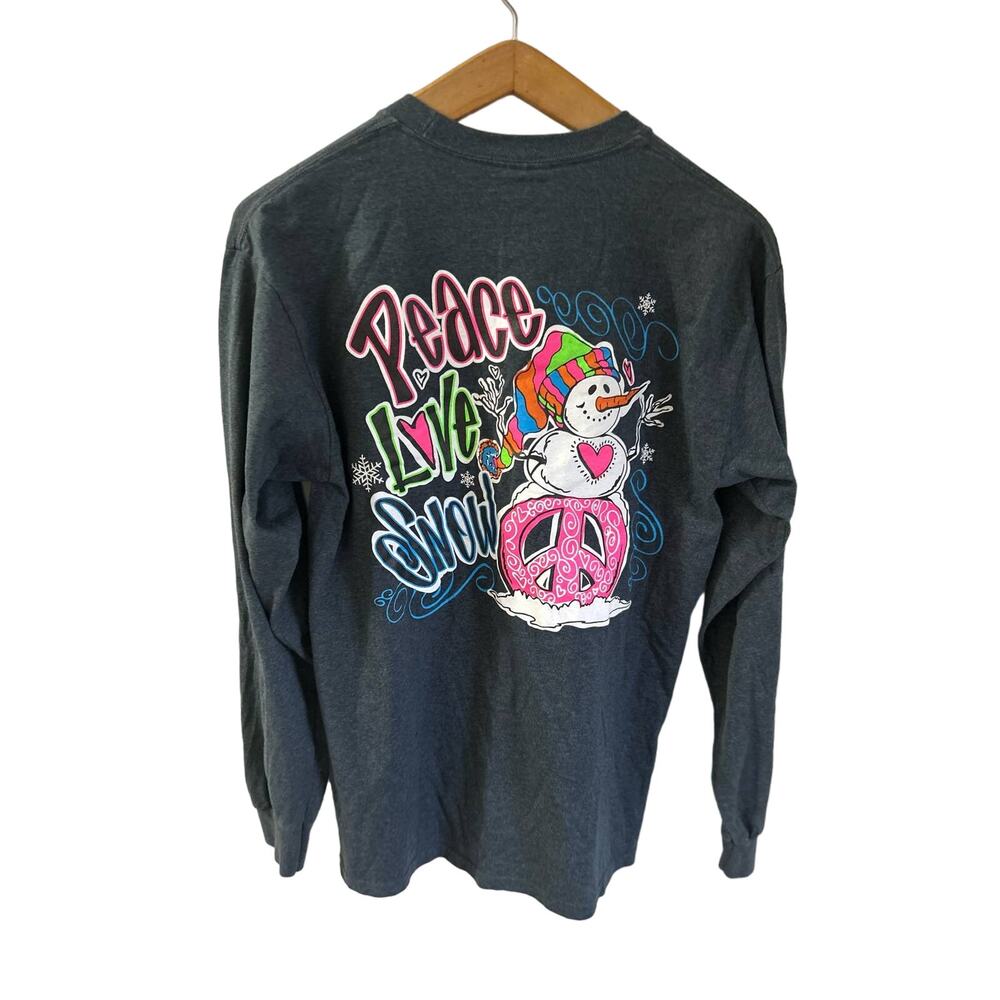 Sweet Thing Apparel Peace Love Snow Long Sleeve Medium TShirt Winter Christmas